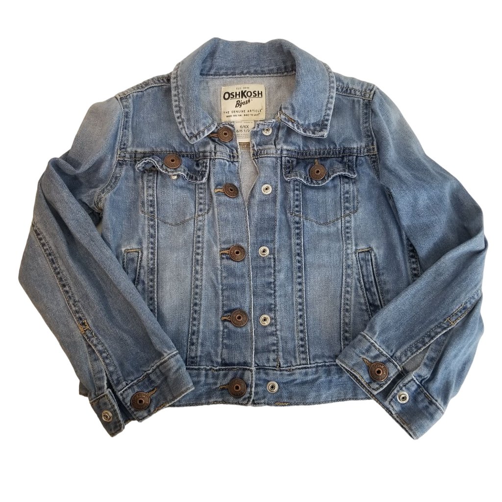 Oshkosh B'gosh Jacket Girls 6/6x Denim Trucker Coat Snap Front Cotton Classic